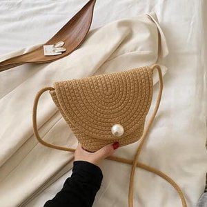 Cute Summer Bag, Straw Woven Purse Handbag, Baguette Bag, Bride Purse, Woven Bag